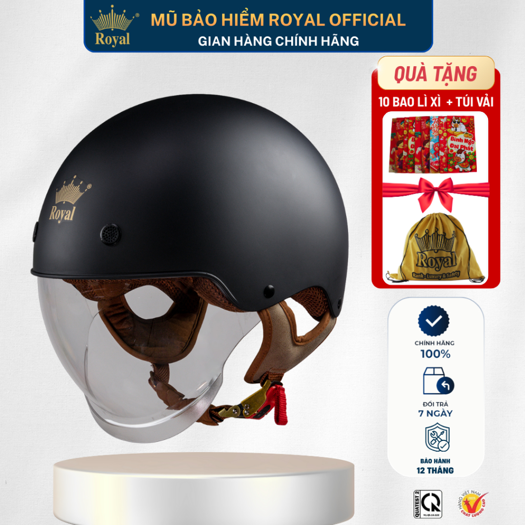 Mũ Bảo Hiểm Royal Nửa Đầu Chính Hãng M239 Kính Âm Dài Tiện Lợi, Nón Bảo Hiểm Royal Có Kính Hợp Nam N