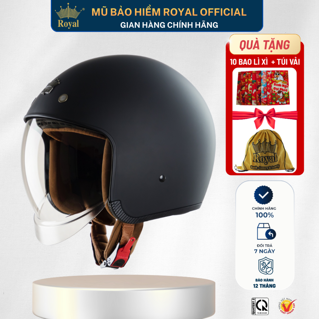 Mũ Bảo Hiểm 3/4 Royal M139 Kính Âm Chính Hãng, Nón Bảo Hiểm Royal Kính Dài Chắn Gió Nam Nữ Bảo Hành 