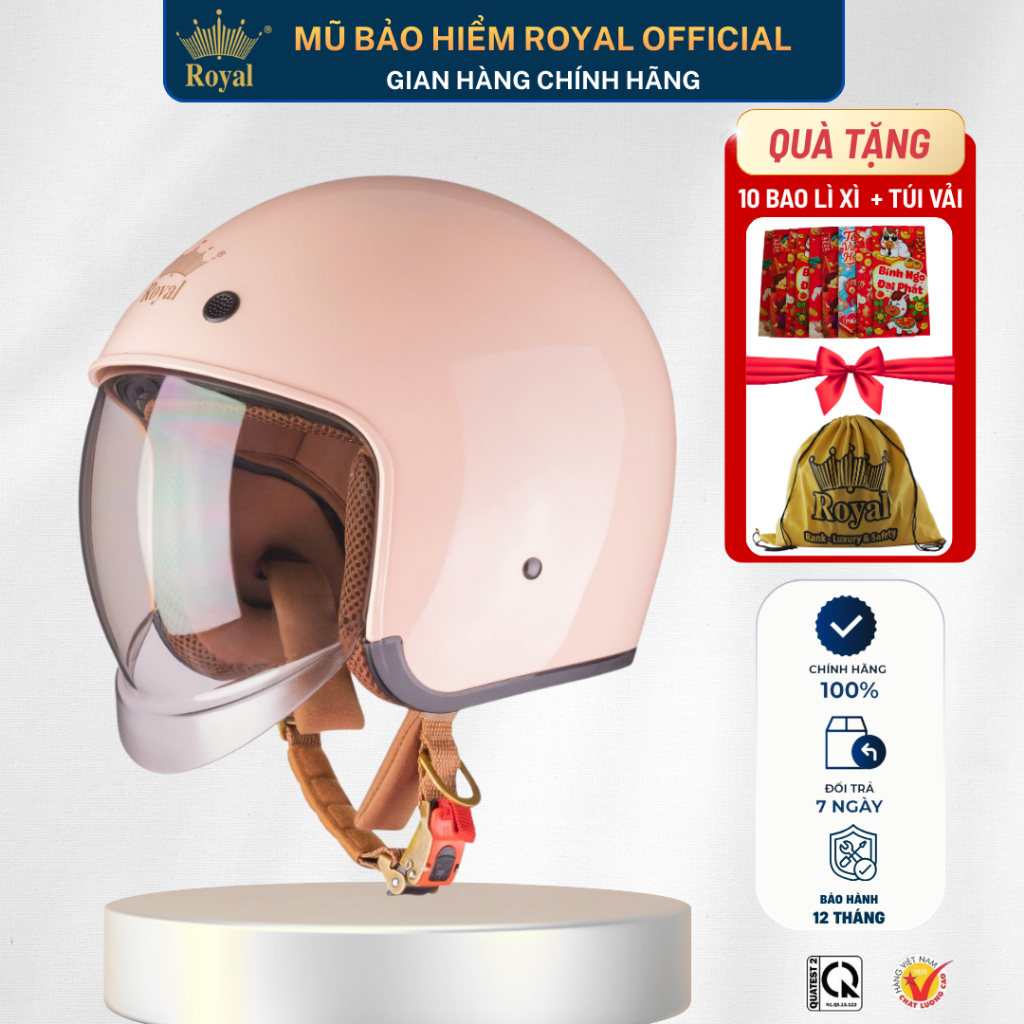Mũ Bảo Hiểm Royal M139 Chính Hãng Kính Âm Dài Hợp Nam Nữ, Nón Bảo Hiểm 3/4 Royal Kính Chống UV