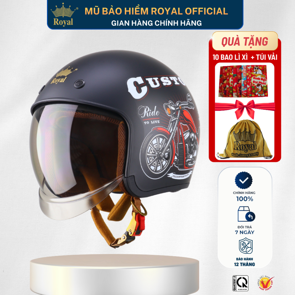 Mũ Bảo Hiểm 3/4 Royal M139 Chính Hãng Design Kính Âm, Nón Bảo Hiểm 3/4 Royal Có Kính Nam Nữ Chính Hã