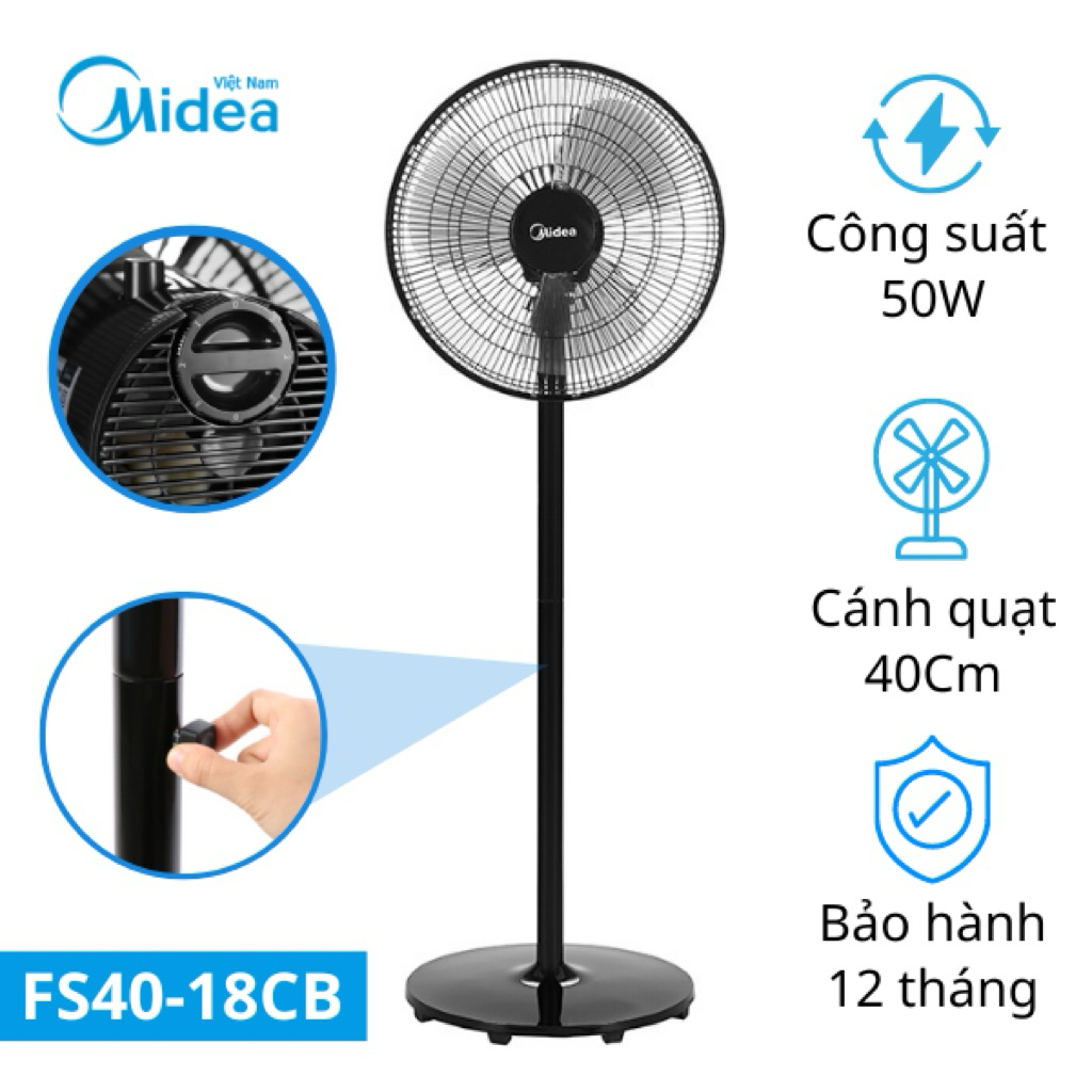 Quạt đứng Midea FS40-18CB 50W - Điều chỉnh chiều cao, màu đen