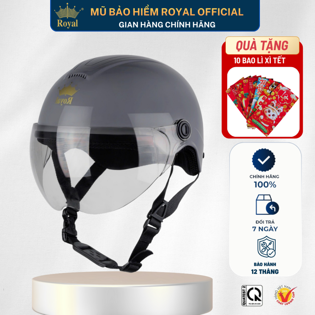 Mũ Bảo Hiểm Royal Có  Kính M103K Chính Hãng Nam Nữ, Nón Bảo Hiểm Nửa Đầu Có Kính Bảo Hành 12 Tháng