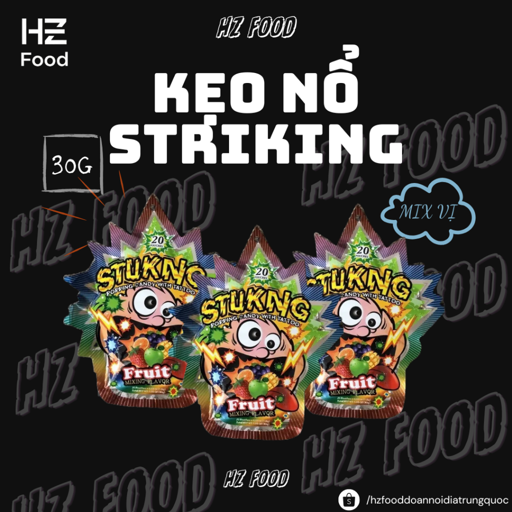 Combo 5 Gói Kẹo Nổ Striking Popping Candy 30g Mix Vị Hoa Quả - HZ FOOD Đồ Ăn Nội Địa Trung Quốc