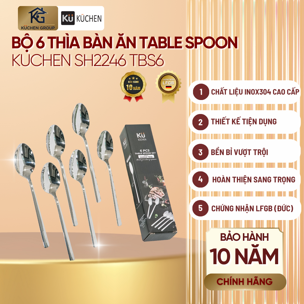 [KUCHEN] Bộ 6 Thìa - Muỗng Inox 304 Chất Lượng Cao SH2246-TBS6 Table Spoon - Thiết Kế Sang Trọng