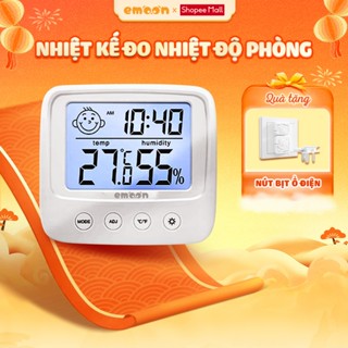  Nhiệt kế đo nhiệt độ phòng điện tử EMOON 4 trong 1 đo nhiệt độ độ ẩm báo thời gian cảnh báo cảm xúc có đèn led 