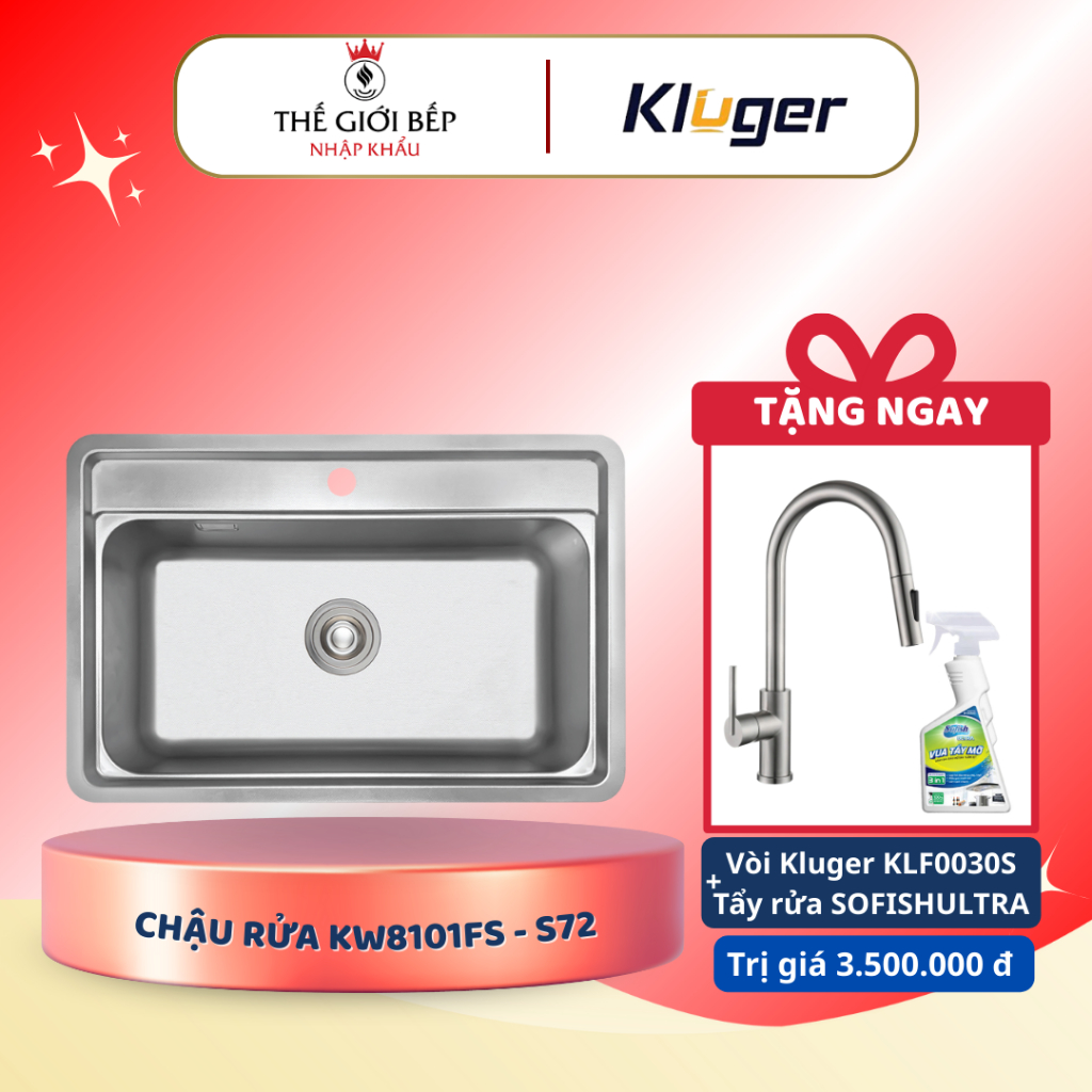 [TẶNG VÒI] Chậu rửa bát Kluger KW8101FS - S72 - Bề Mặt Dập Nổi Super Linen, Chống Xước Hiệu Quả