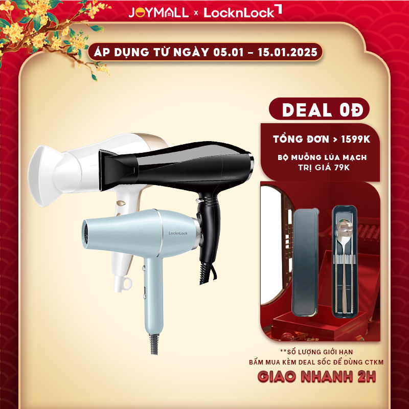  Máy sấy tóc LocknLock ENA146BLK ENA136WHT -Hàng chính hãng sấy nóng mát đầu dẹp tạo kiểu - JoyMall 