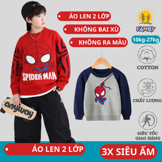  Áo len bé trai mềm mịn dày dặn 2 lớp FAMBY cổ tròn họa tiết siêu nhân trẻ em 10-27kg 
