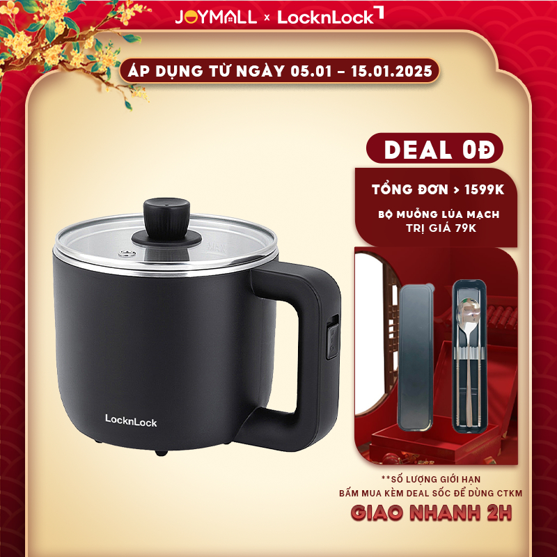 Nồi Điện Đa Năng Locknlock Ejp116Blk 0.8L - Hàng Chính Hãng, Nấu Mì, Lẩu, Kèm Khay Hấp - Joymall