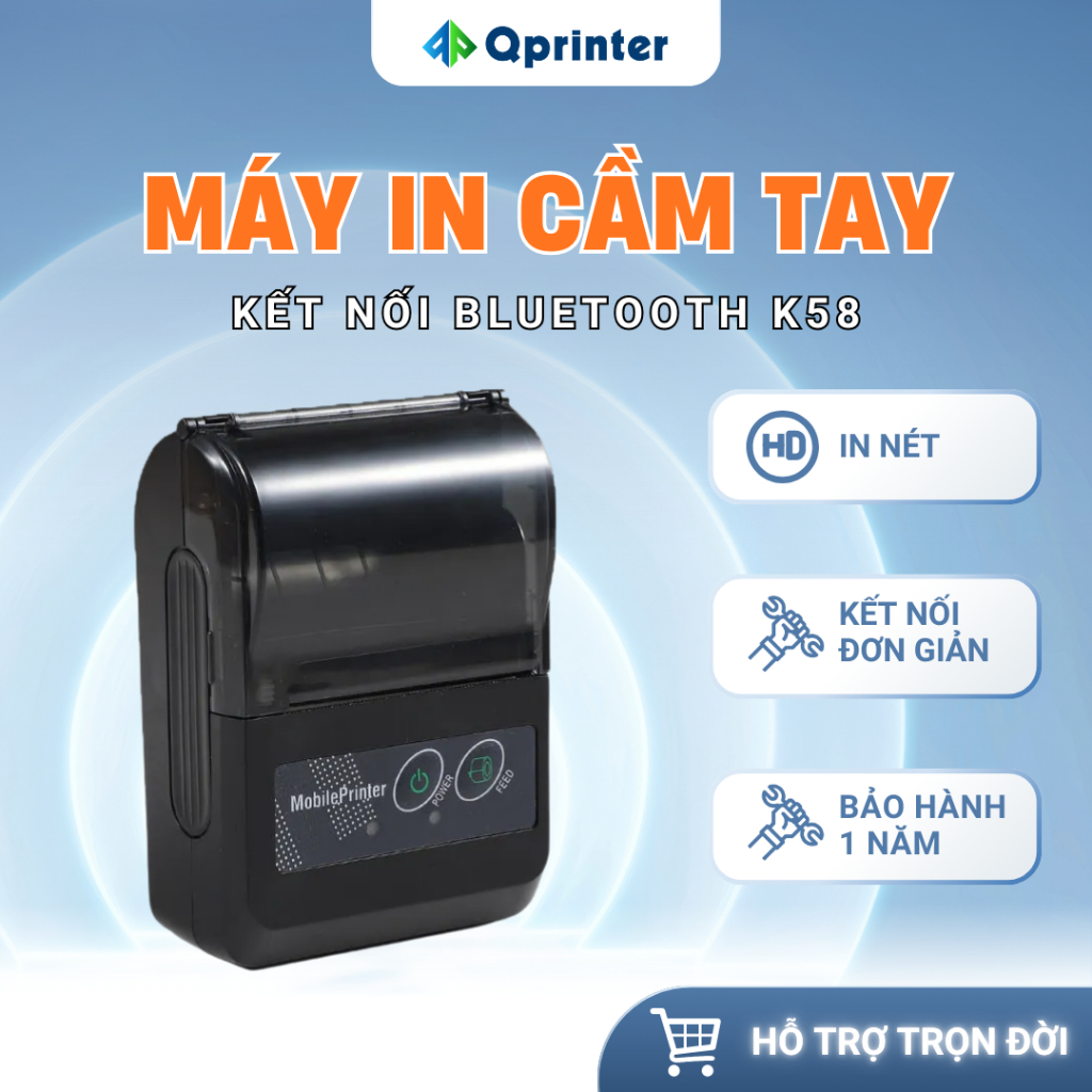 Máy in hóa đơn mini cầm tay Bluetooth không dây CP-58BX in bill tính tiền, thu tiền điện nước