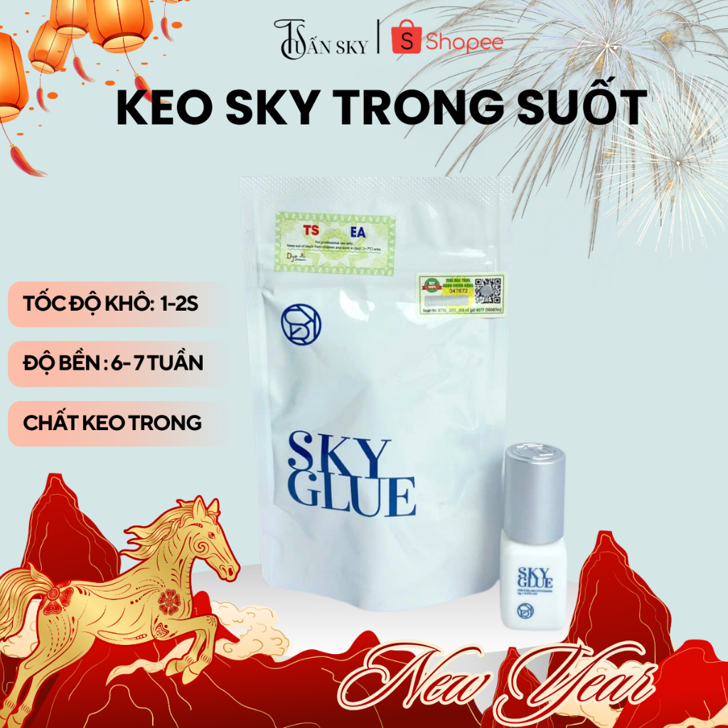 Keo nối mi trong suốt, khô nhanh 1-2s (Adhesive New sky TS 5g) ,bền 6-7 tuần, Dụng cụ nối mi Tuấn Sk