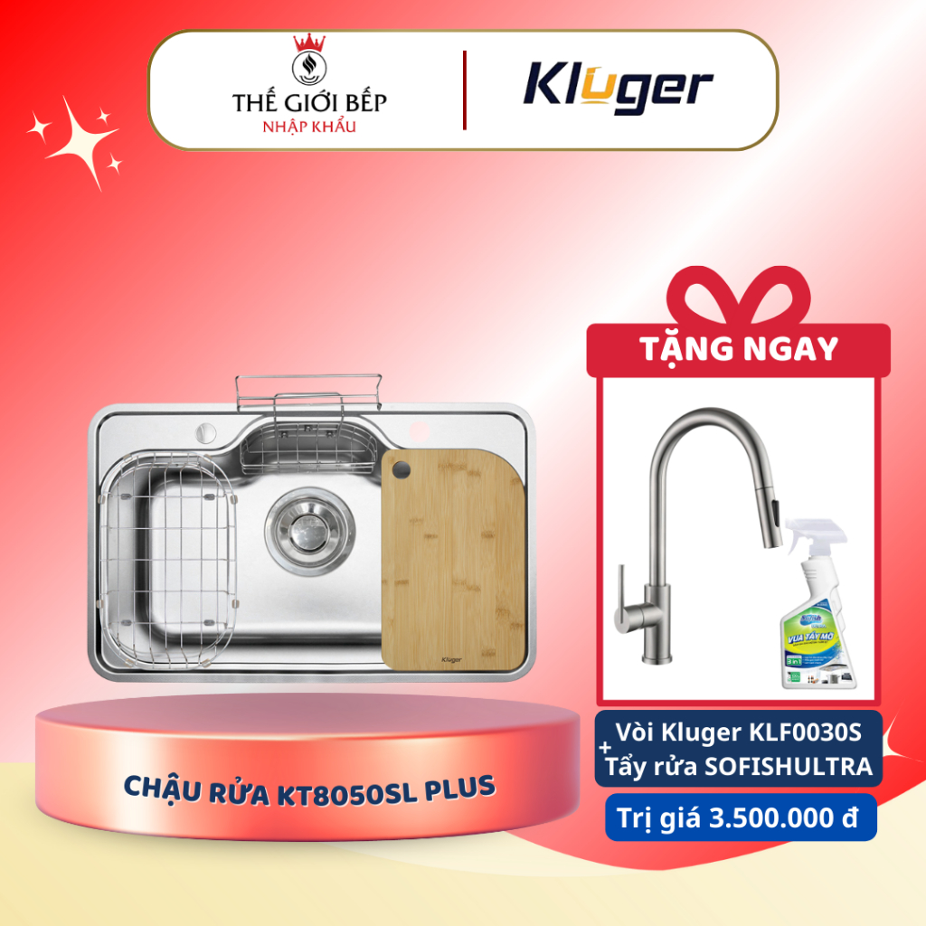 [TẶNG VÒI] Chậu rửa bát Kluger KT8050SL Plus - Sáng Bền, Chống Bám Bẩn, Rửa Sạch Hiệu Quả
