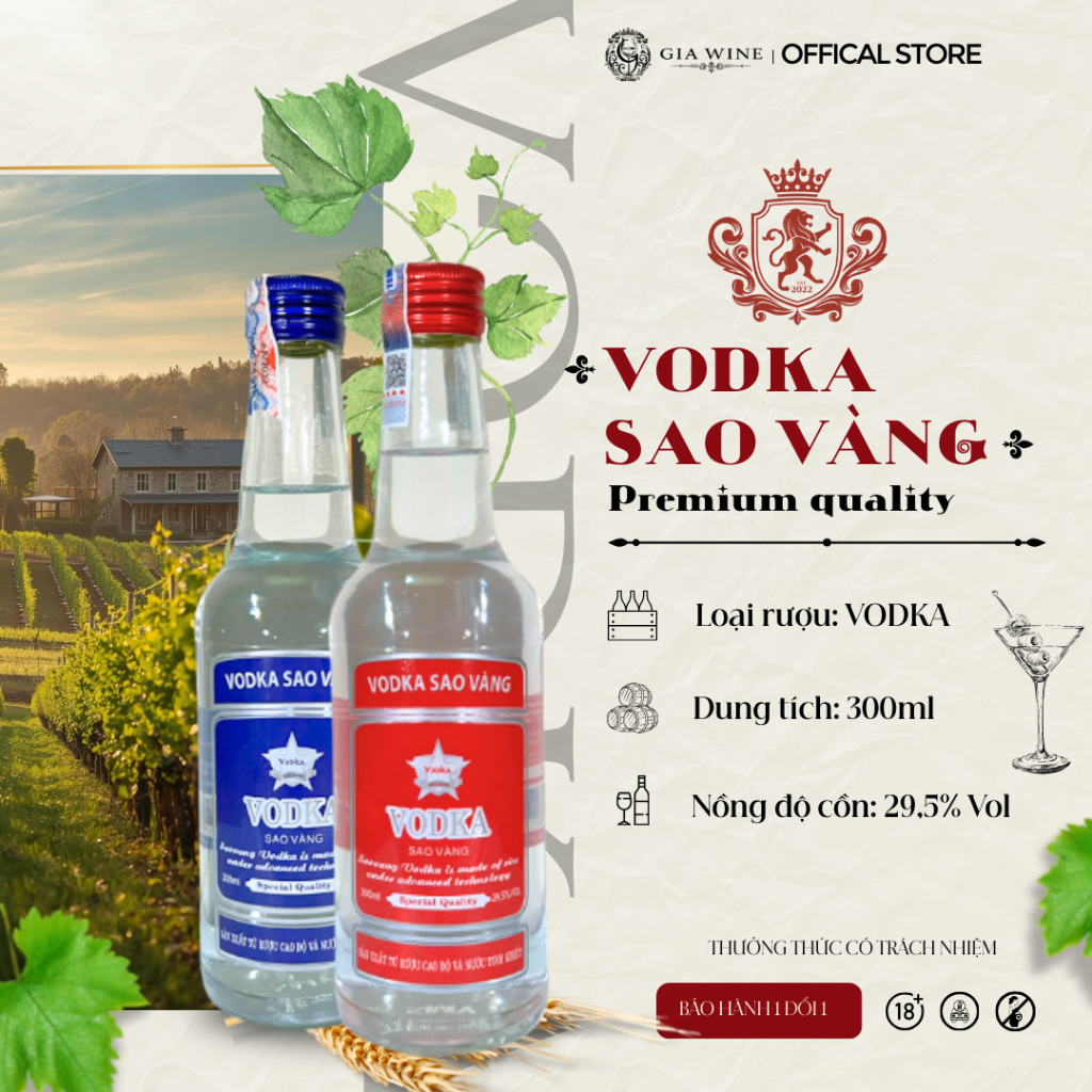 [Chính hãng] - Rượu Vodka Sao Vàng - Vodka sao vàng nhỏ - 300ml (29,5% Vol) GIA WINE