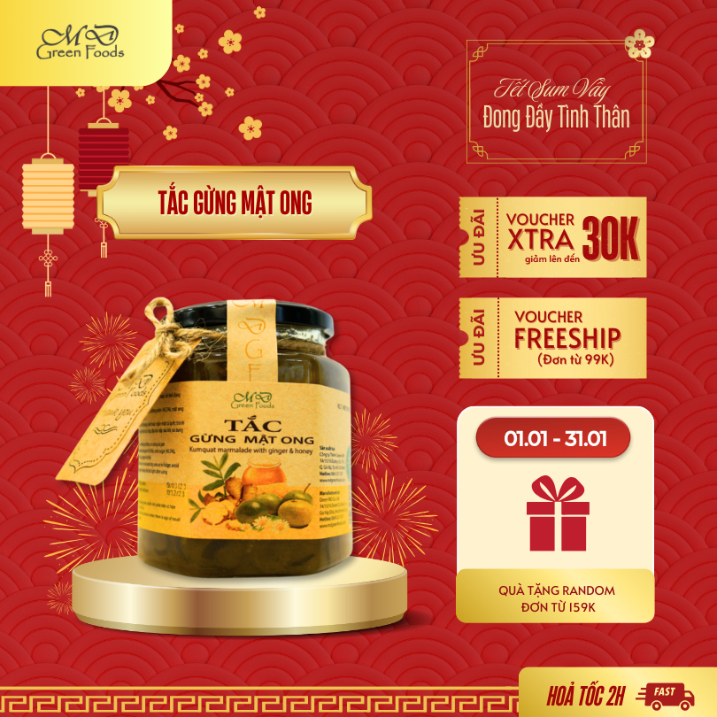[HOẢ TỐC] Tắc Gừng Mật Ong MD Green Foods 500 gr -  100% Nguyên Liệu Thiên Nhiên, Giảm ho, Tiêu Đờm