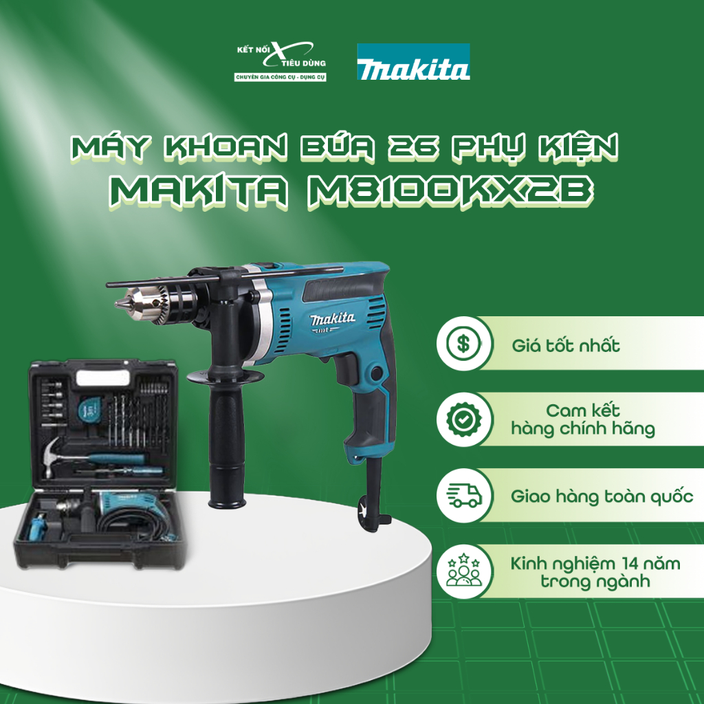 Máy khoan búa 26 phụ kiện Makita M8100KX2B 710W Kết Nối Tiêu Dùng