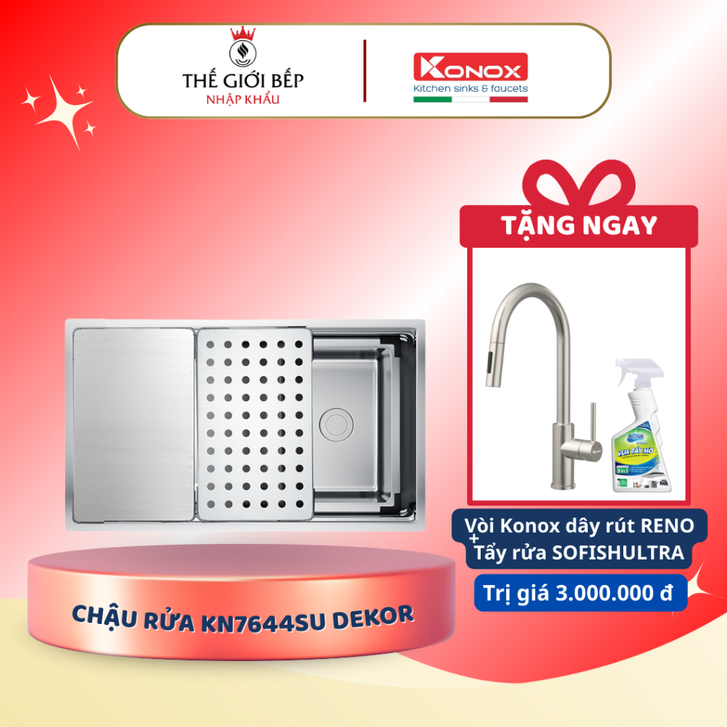 [TẶNG VÒI] Konox KN7644SU Dekor – Chậu rửa bát cao cấp, sang trọng