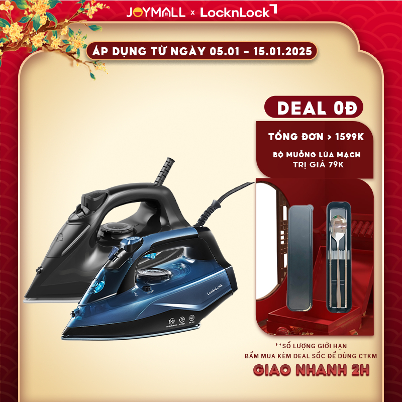  Bàn ủi hơi nước LocknLock ENI362BLU ENI334BLK Hàng chính hãng tự làm sạch chống nhỏ giọt-JoyMall 