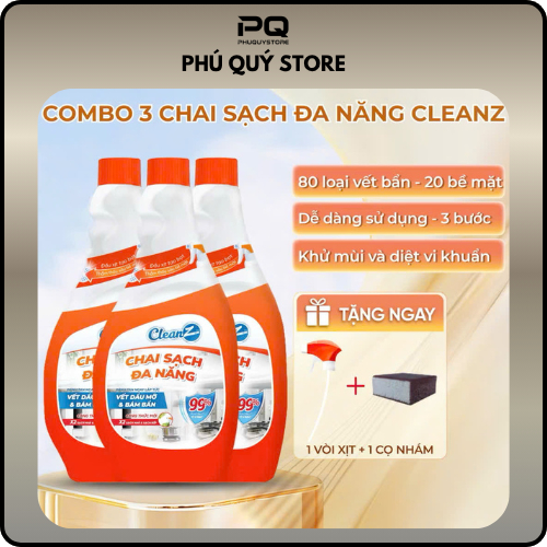 (Combo 3 chai) Chai Sạch Nhà Và Bếp Cleanz Làm Sạch Dầu Mỡ,Thơm Mùi Chanh Dung Tích 450ml