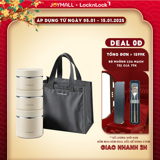  Bộ 3 Hộp Cơm Giữ Nhiệt LocknLock Lunch Box LHC8052S02 1.1L Hàng Chính Hãng Kèm Túi Muỗng Đũa - JoyMall 