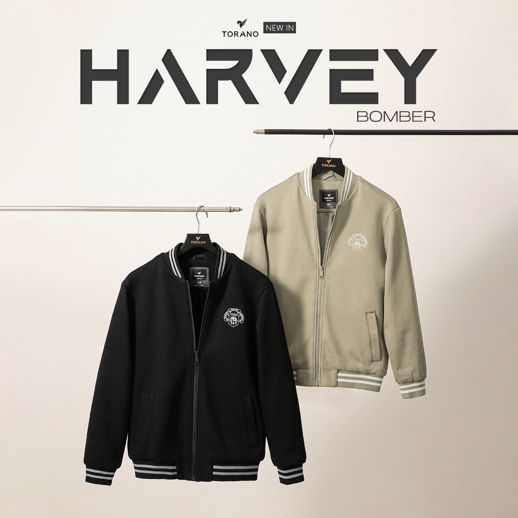 Áo khoác nỉ HARVEY BOMBER TORANO cổ bomber thêu logo ngực, mềm mịn, giữ nhiệt tốt và form đứng tinh 