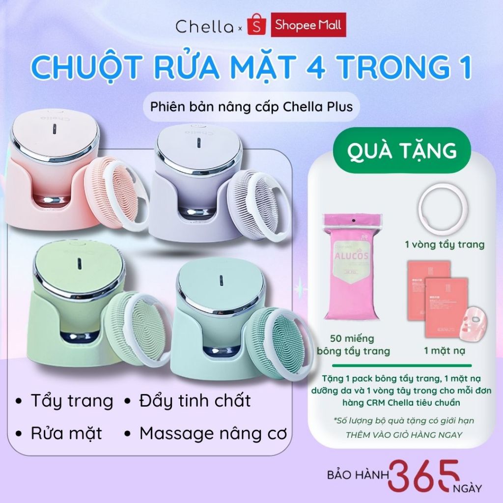 Chuột Rửa Mặt Chella 4 trong 1 Kiêm Máy Tẩy Trang Nâng Cơ Đẩy Tinh Chất Trẻ Hóa - Bảo Hành 12 Tháng