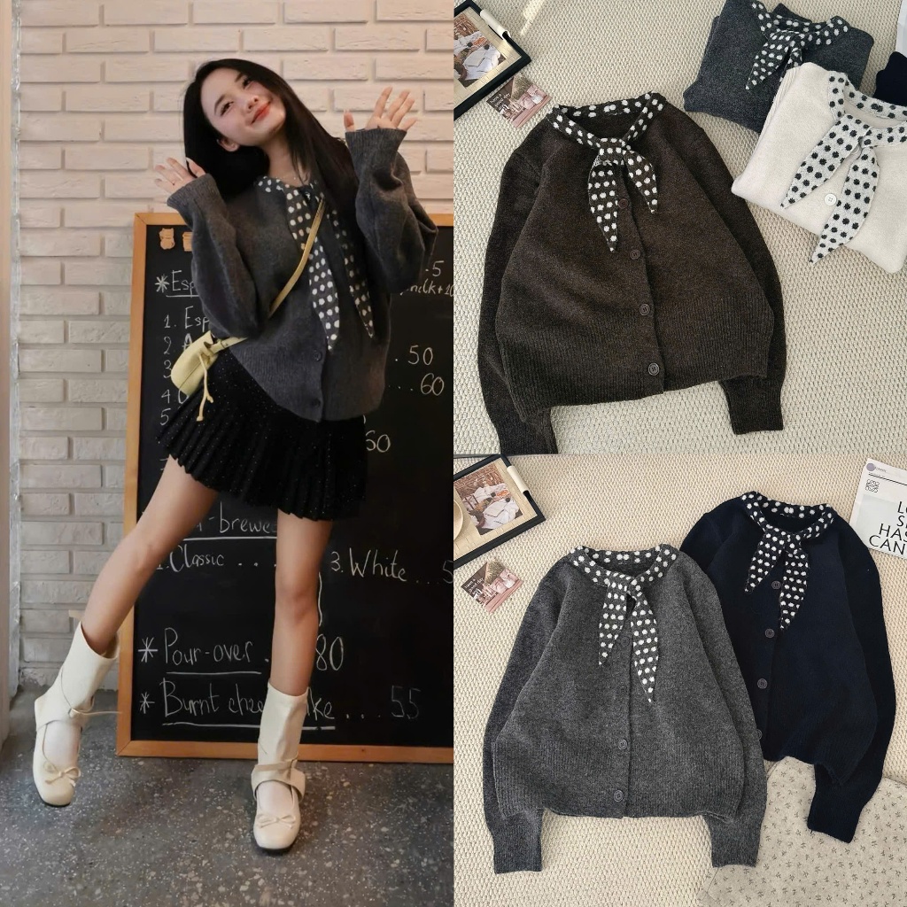 (ẢNH OLDSCHOOL) Áo len lông thỏ mềm mix nơ cổ CHUNHI SWEATER.