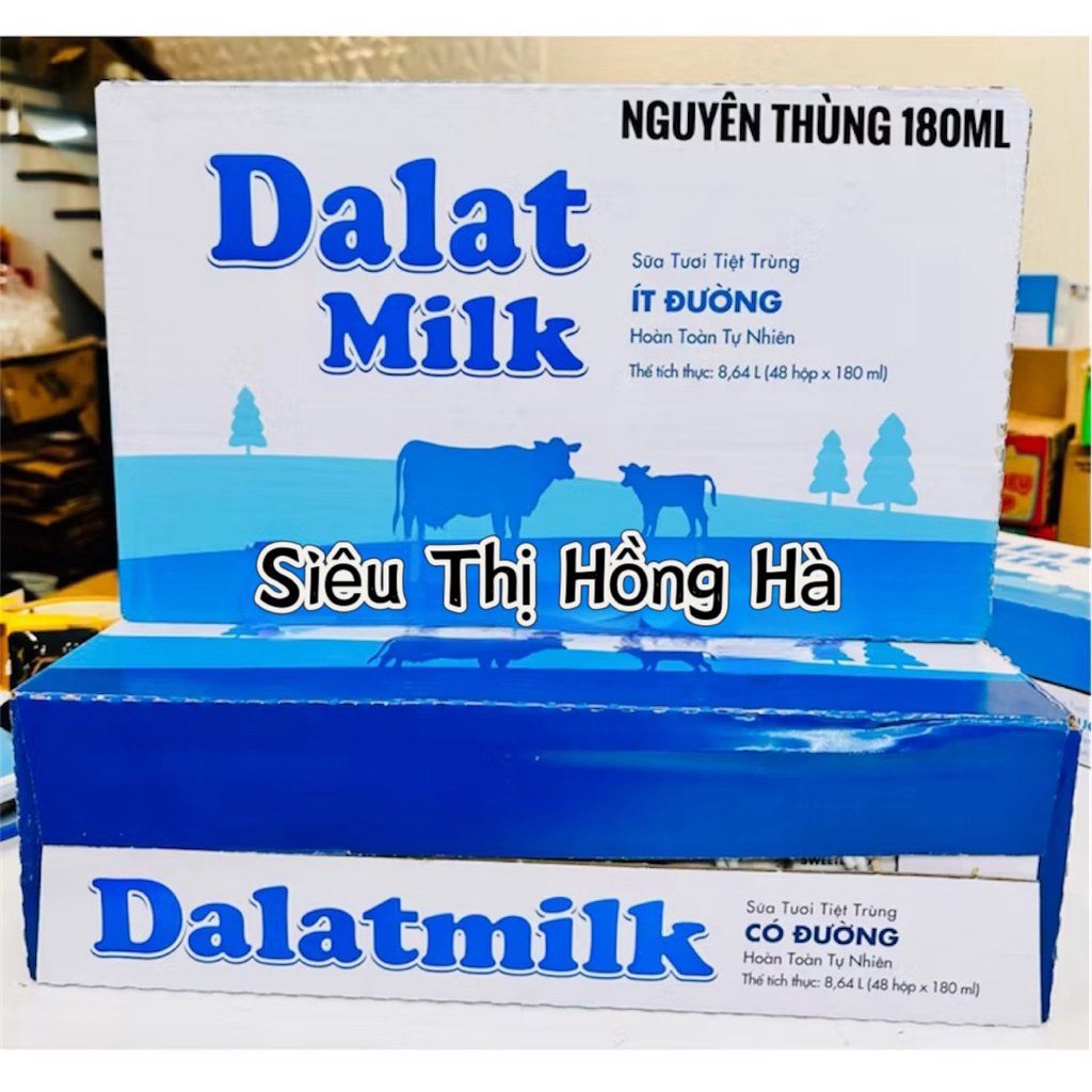 Thùng 48 hộp x 180ml sữa tươi tiệt trùng Dalat Milk ít đường / có đường