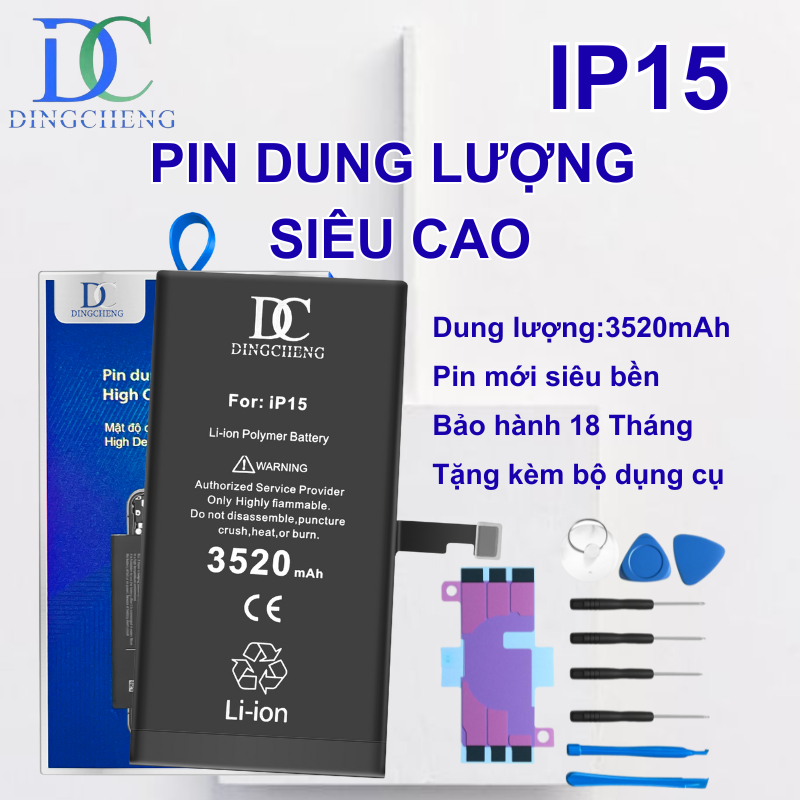 Pin Siêu Dung Lượng Dành Cho Điện Thoại Iphone 15 3520mAh ,100% Pin Mới Độ Bền Cao,Bảo Hành 18 Tháng