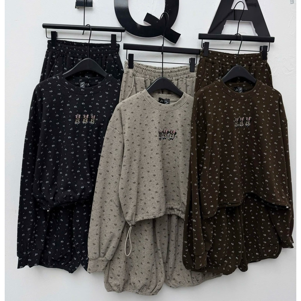 Set Bộ Nữ , Set Bộ Tăm Lông Thỏ In Bông Nhỏ C41