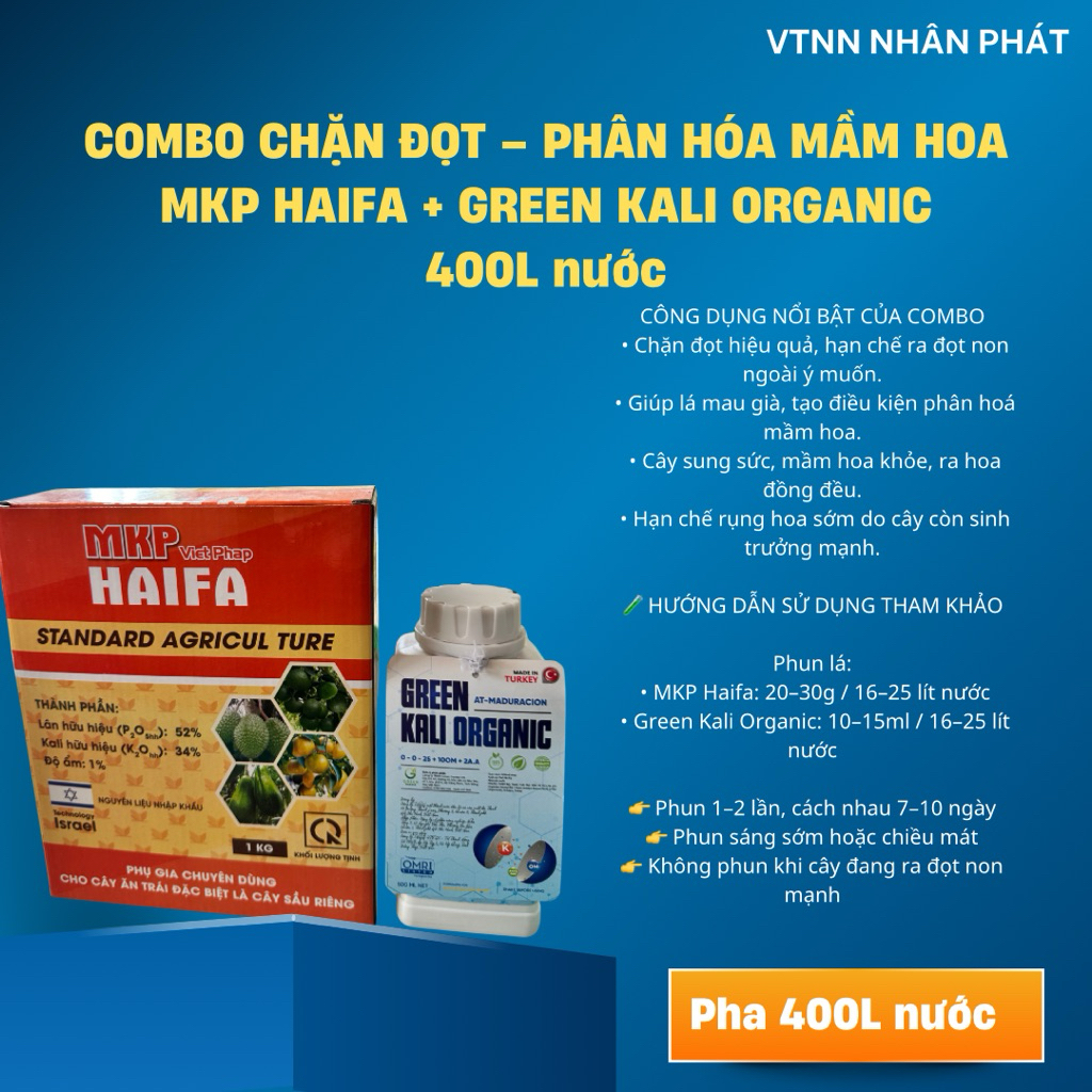 COMBO CHẶN ĐỌT – PHÂN HÓA MẦM HOA MKP HAIFA + GREEN KALI ORGANIC