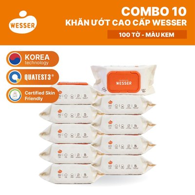 (MỚi) Bộ 10 gói khăn ướt cao cấp Wesser 100 tờ không hương