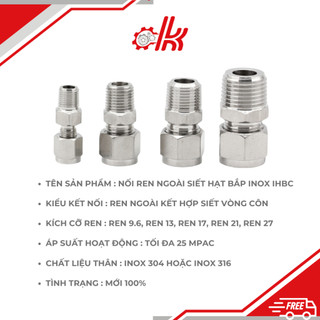 Siết hạt bắp ren ngoài inox - Nối thẳng siết hạt bắp inox IHBC