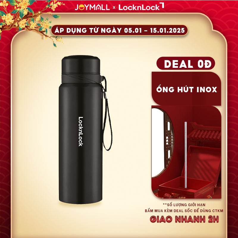 Bình giữ nhiệt LocknLock 800ml LHC6180BLK màu Đen, Hàng chính hãng, lưới lọc trà, dây treo- JoyMall | BigBuy360 - bigbuy360.vn