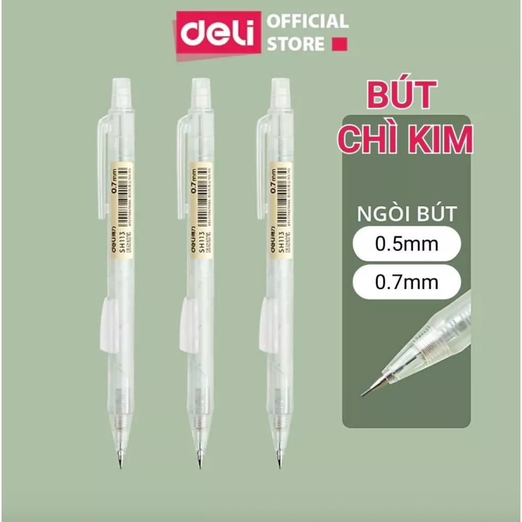[STHM Hà Nội] Bút chì kim học sinh Deli kèm đầu tẩy, hộp 100 ngòi 2B - Ngòi 0.5mm