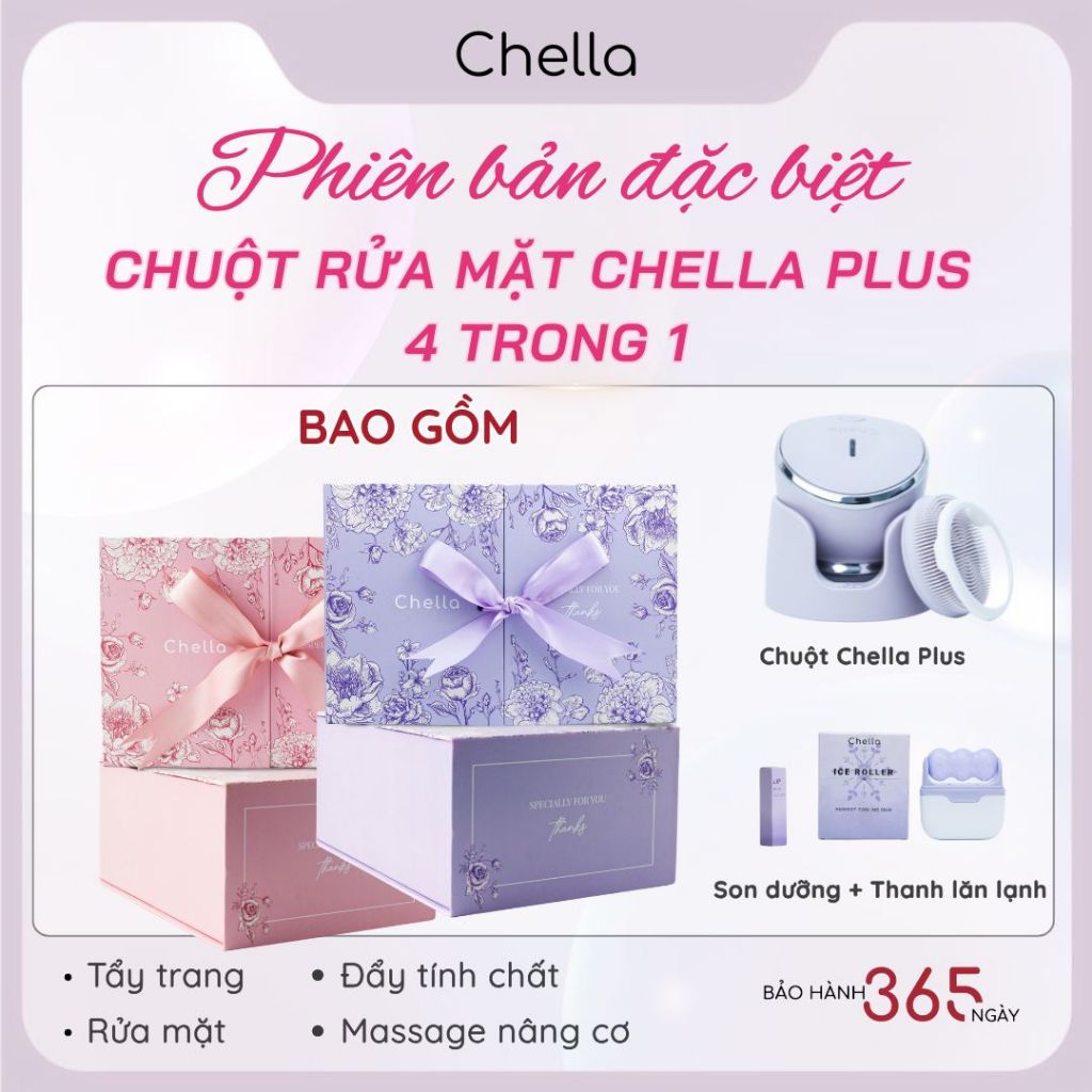 Gift Set - Chuột Rửa Mặt 4 trong 1 Chella - Kiêm Máy Rửa Mặt - Tẩy trang - Đẩy Tinh Chất - Nâng Cơ