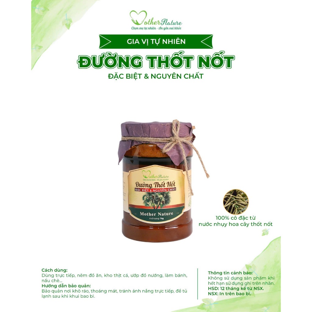 Đường thốt nốt đặc biệt và nguyên chất Mother Nature 1kg; đường thốt nốt An Giang