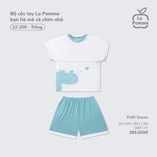 Bộ cộc tay La Pomme bạn hà mã và chim nhỏ - Sợi Petit Soyeu thoáng mát – Bé trai - 3M - 3Y