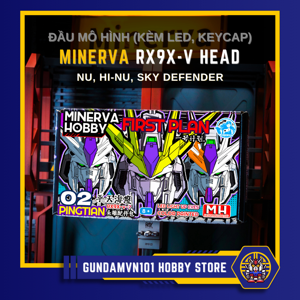 [KÈM KEYCAP, LED] MINERVA 1/100 PINGTIAN RX9X-V HEAD (NU HI-NU SKY DEFENDER) - mô hình đầu gundam bà
