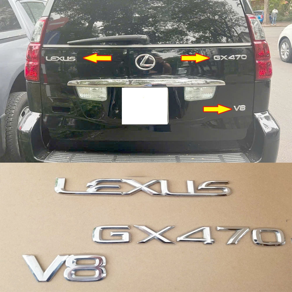 Bộ Chữ Nổi Lexus GX470 V8 Dán Sau Xe Lexus GX470 - Tem Chữ Lexus GX470 V8 Cốp Sau Lexus GX 470