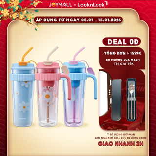  Ly nhựa 2 lớp có tay cầm 890ml LocknLock HAP538 Hàng chính hãng kèm ống hút silicone - JoyMall 