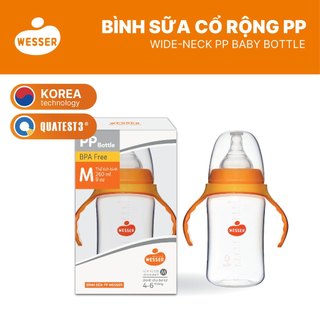Bình sữa cổ RỘNG PP Wesser 180ml/260ml (PP MÀU TRẮNG)