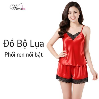 Bộ đùi nữ WANNABE bộ sọt quần đùi áo 2 dây phối ren lưng ngực mềm mại dịu dàng cho bạn gái BS606