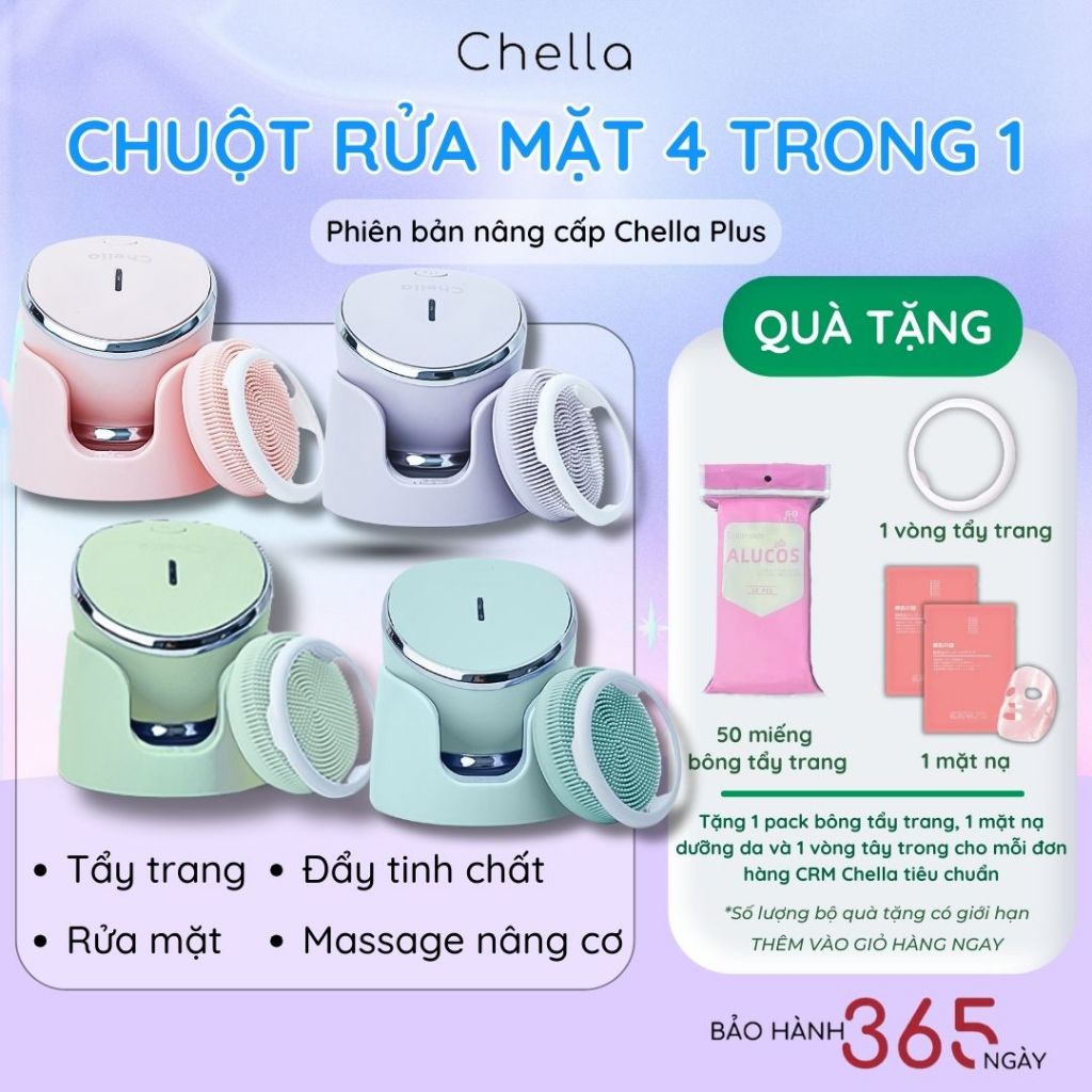 (Chính hãng) Chuột Rửa Mặt Chella 4 trong 1 - Kiêm Máy Rửa Mặt - Tẩy trang - Đẩy Tinh Chất - Massage