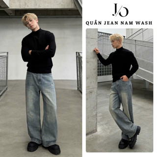  Quần Jean Nam Xanh Khói Đậm Ống 27CM WASH RETRO Quần Suông Xám Wash Unisex Lưng Cao Dáng Dài BIGSIZE 