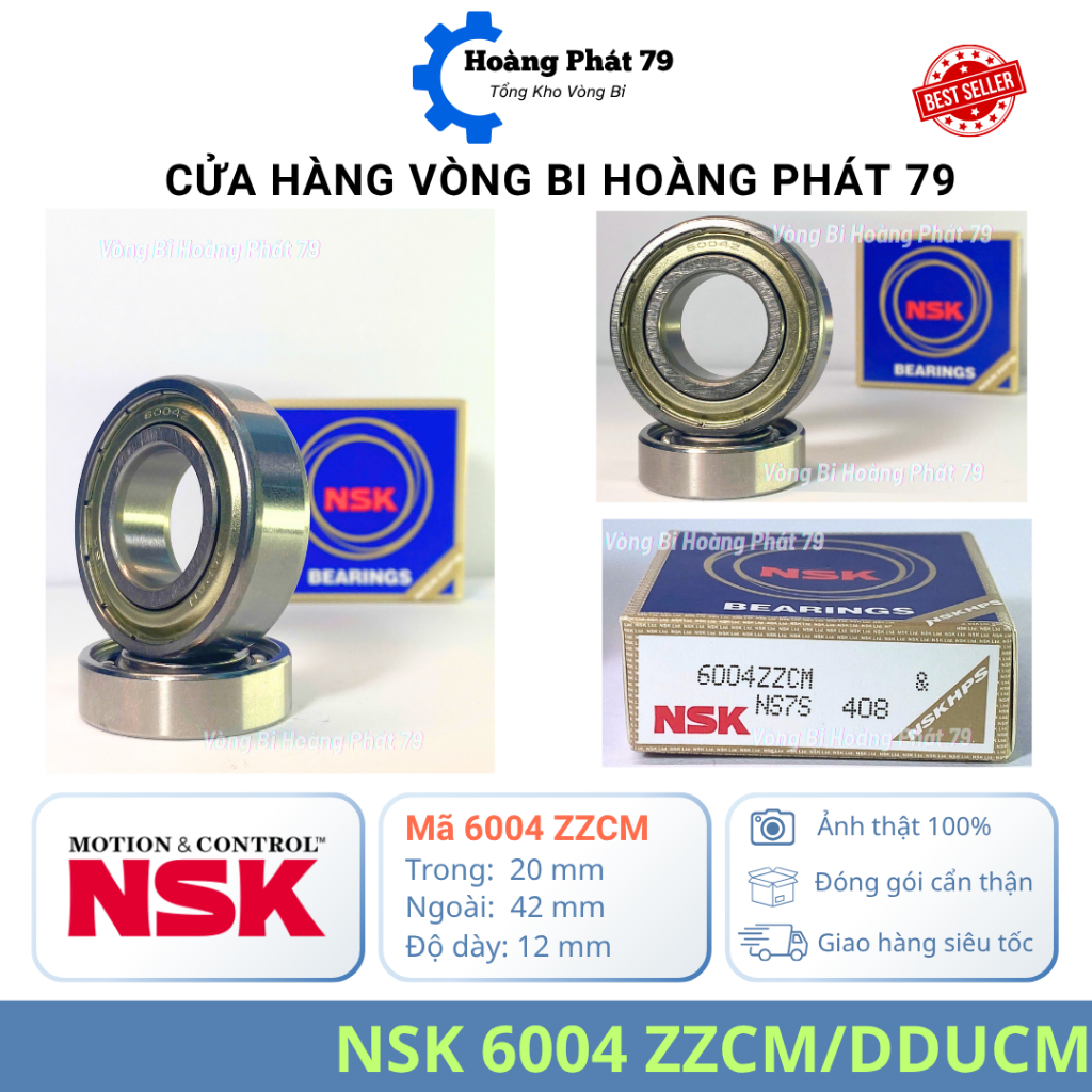 | COMBO 6 CÁI | Vòng Bi NSK 6004 [ZZ/2RS] Nắp Sắt/Nhựa – Bạc Đạn 6004 Dùng Motor, Quạt, Chống Bụi