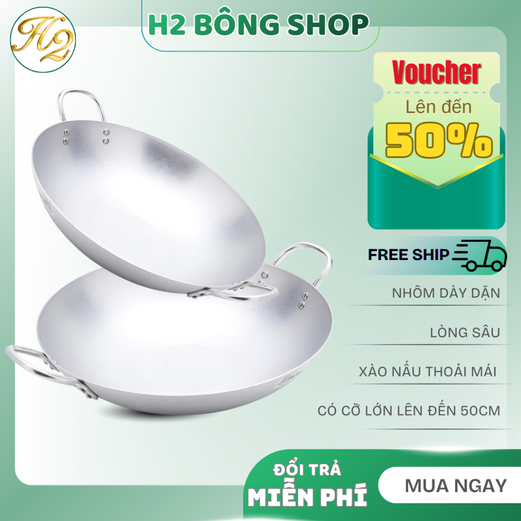Chảo nhôm xào sâu lòng đủ cỡ, chảo nhôm 2 quai dày dặn