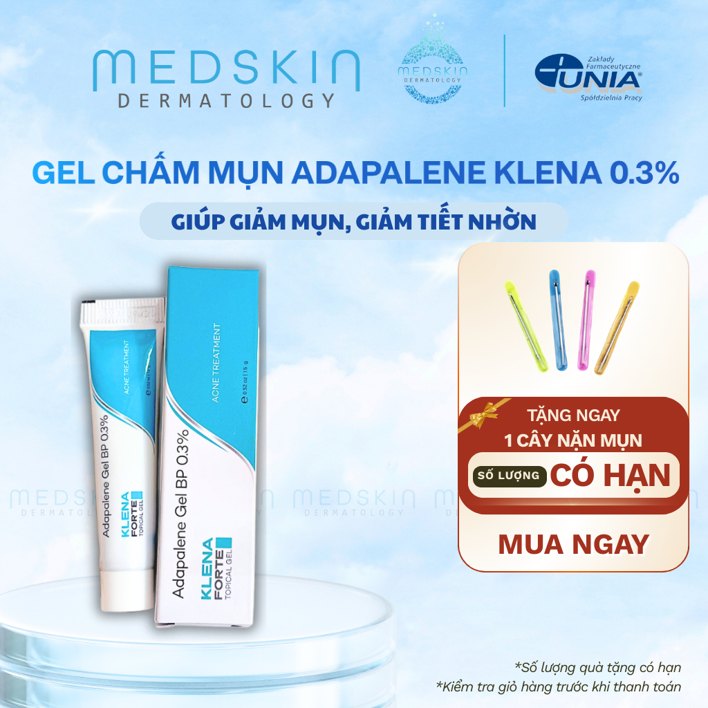 Gel Chấm Mụn Adapalene Klena Forte 0.3% - Hỗ Trợ Giảm Mụn Trứng Cá, Mụn Ẩn, Mờ Thâm (Tuýp 15g)