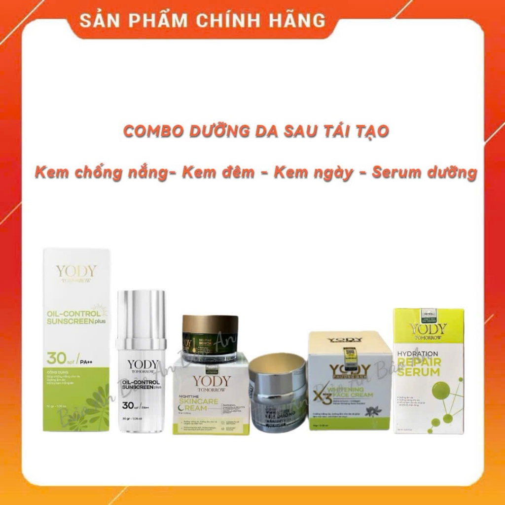 COMBO : KEM 3X + KEM ĐÊM + SERUM DƯỠNG + KEM CHỐNG NẮNG DA NHỜN