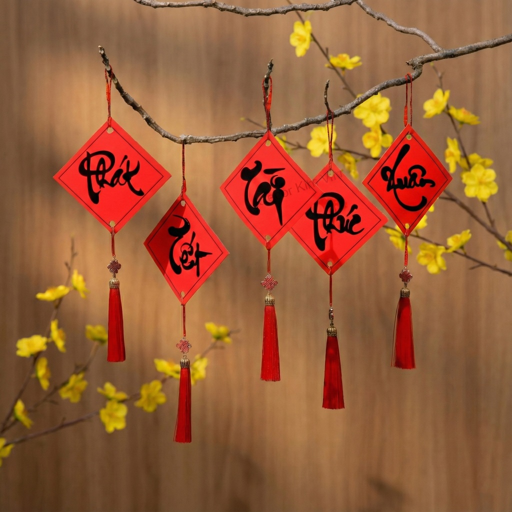 Set 5 Liễn Hình Thoi DAY70 Trang Trí Cây Tết Ngày Xuân