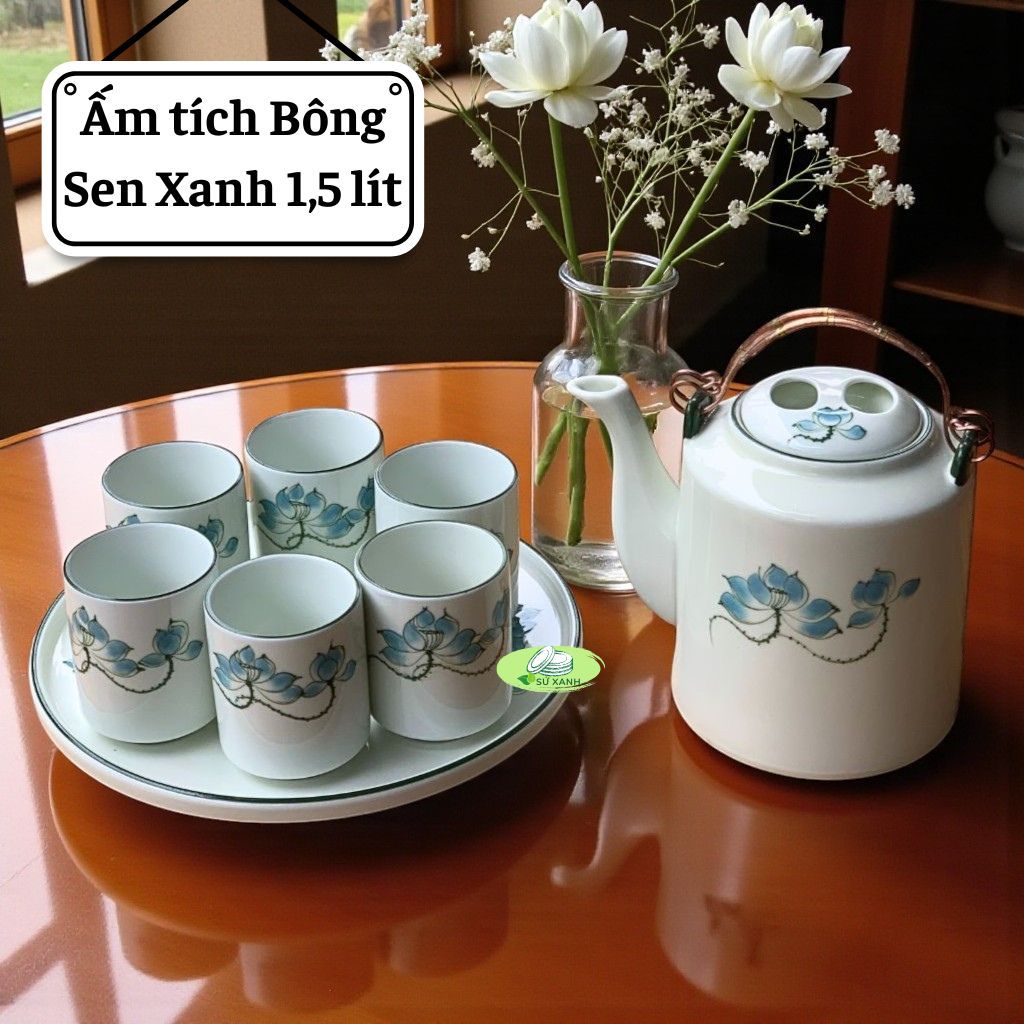 Ấm tích 1.5 lít gốm sứ Bát Tràng, ấm tích ủ chè xanh, ấm tích sứ, ấm tích men rạn, ấm tích hãm trà x